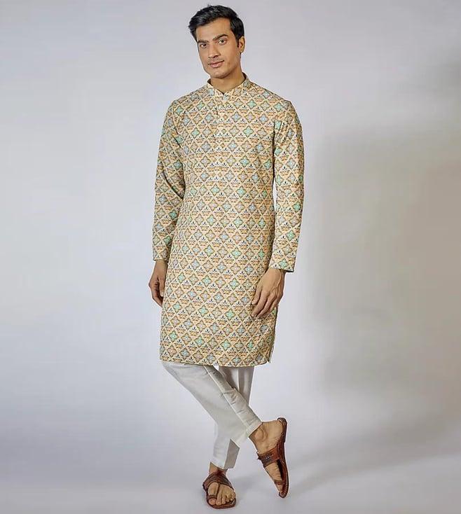 rng safawala nawab beige printed kurta set