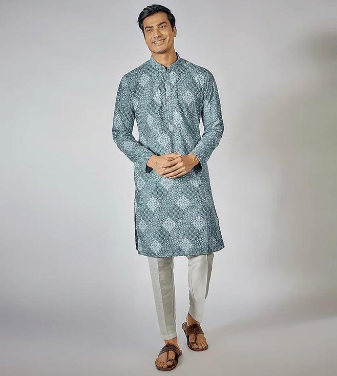 rng safawala nawab blue printed kurta set
