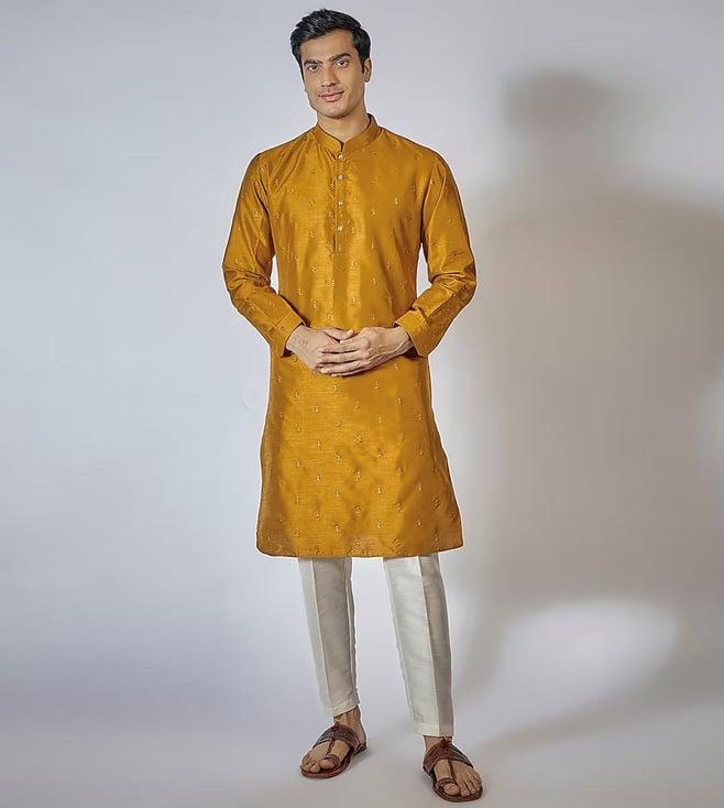 rng safawala nawab mustard embroidered kurta set