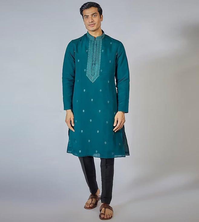 rng safawala nawab navy blue embroidered kurta set