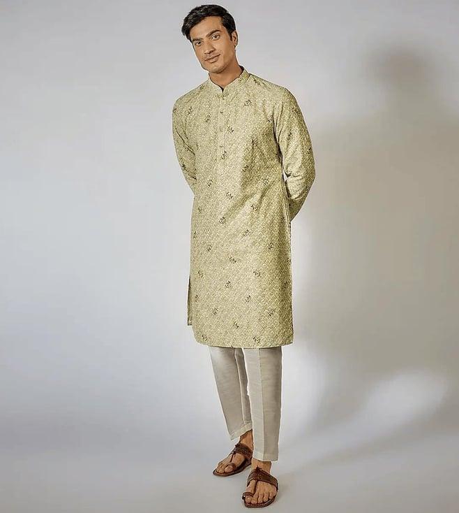 rng safawala nawab pista green embroidered kurta set
