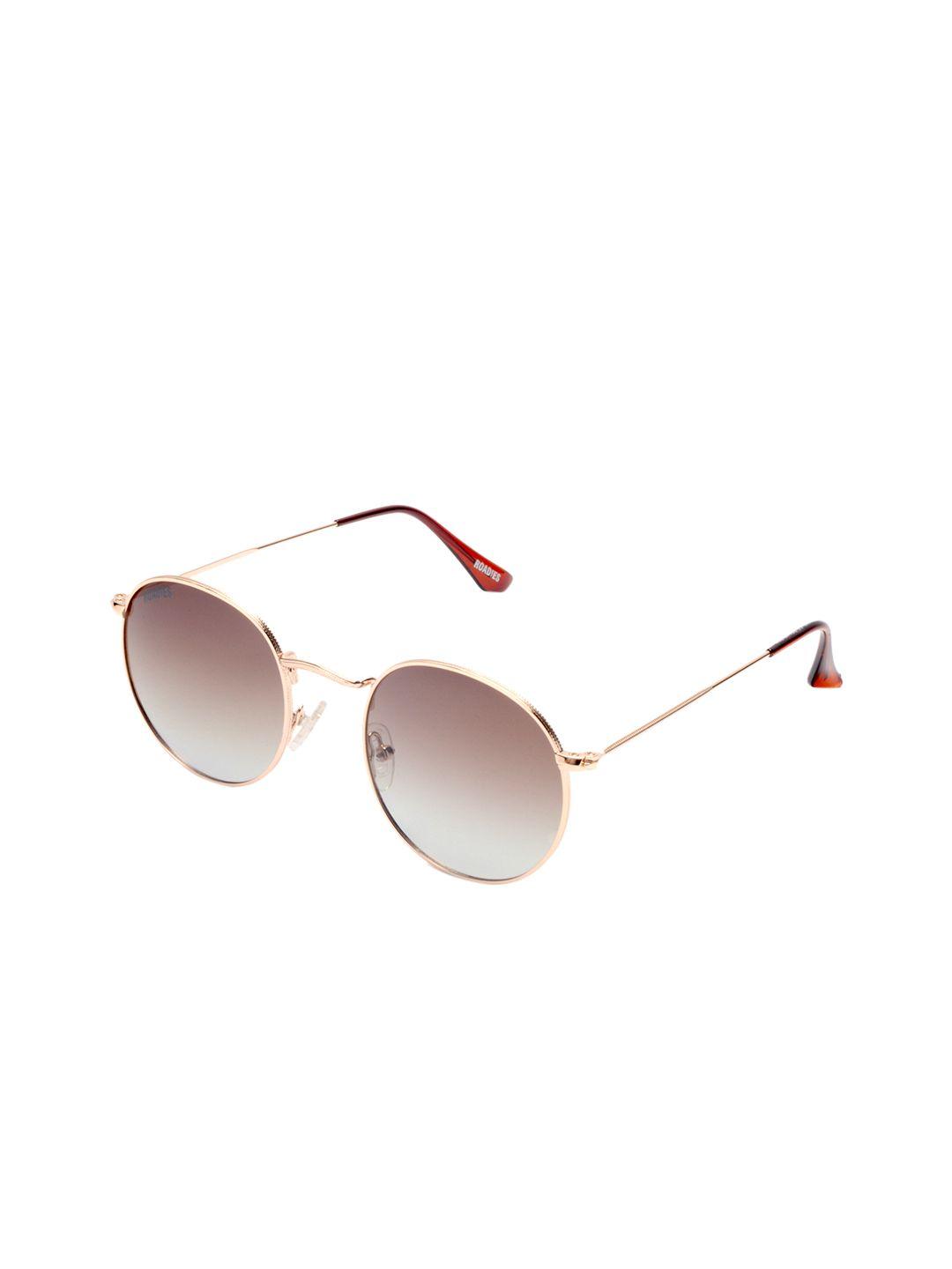 roadies unisex brown lens & gold-toned round sunglasses with polarised lens