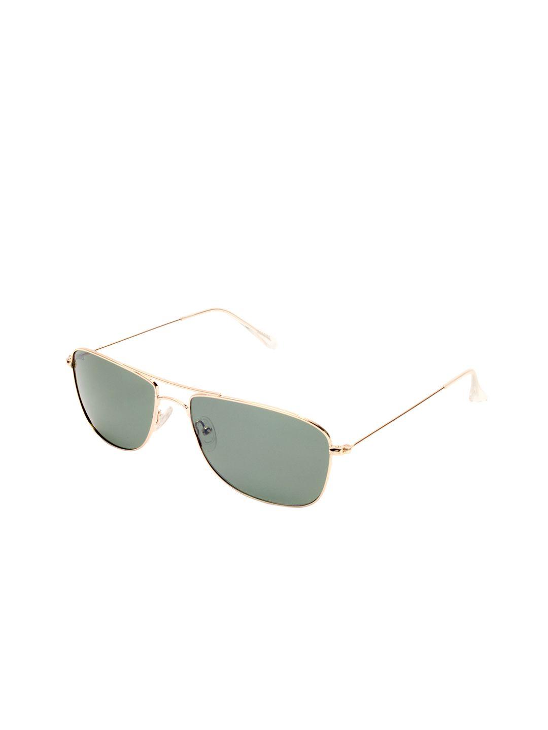 roadies unisex green lens & gold-toned rectangle sunglasses with polarised lens