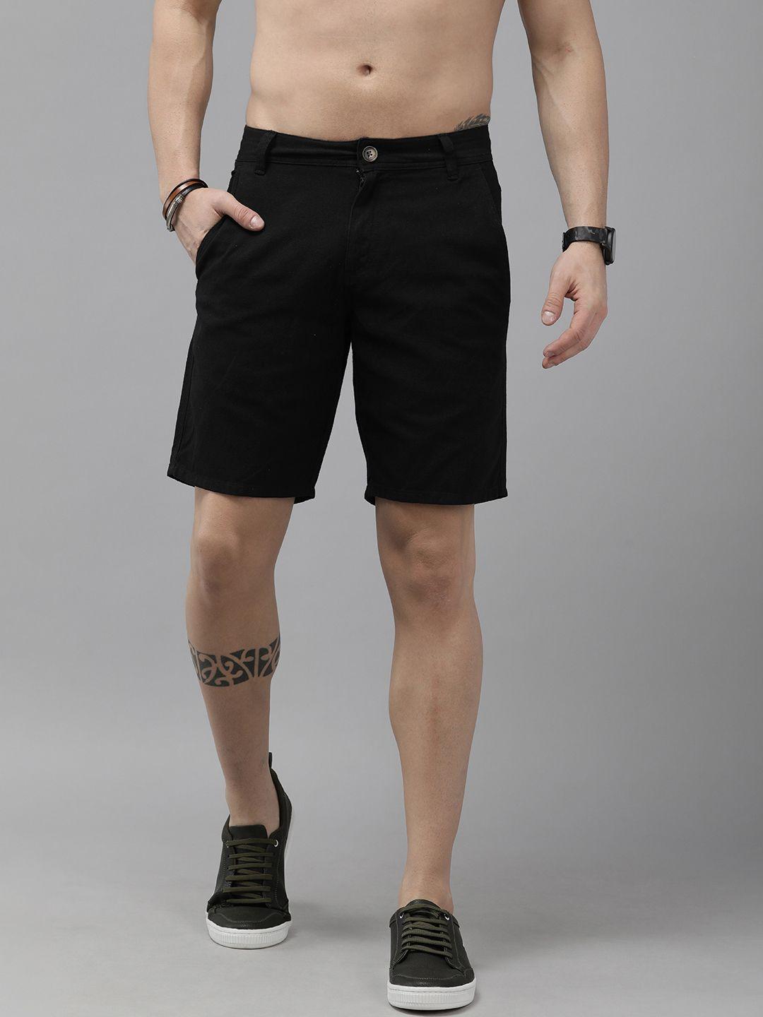 roadster men black slim fit cotton shorts