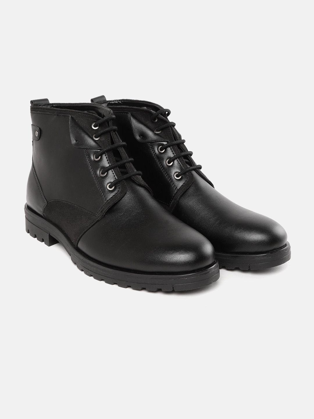 roadster men black solid mid-top flat boots