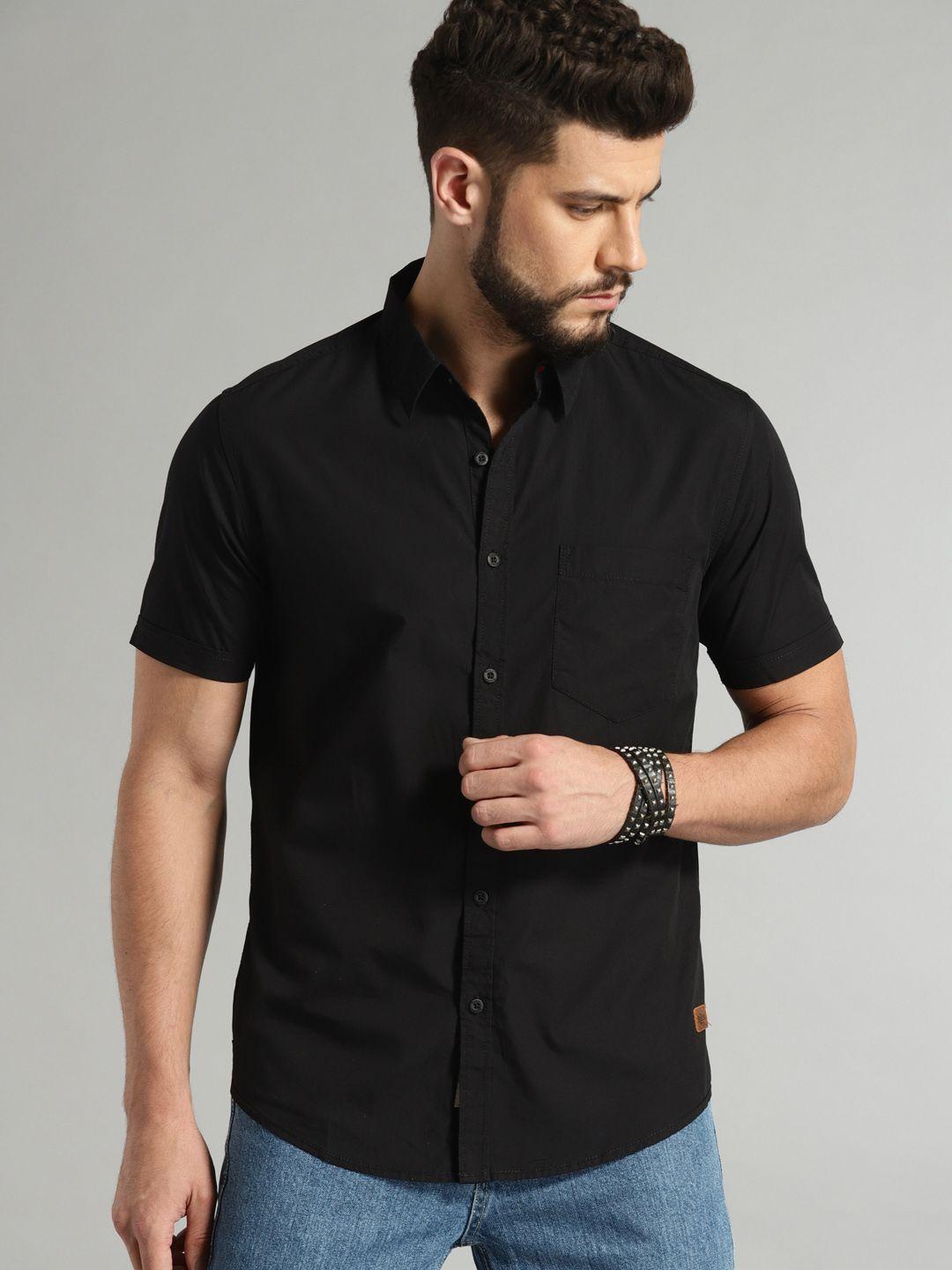 roadster men black sustainable casual shirt