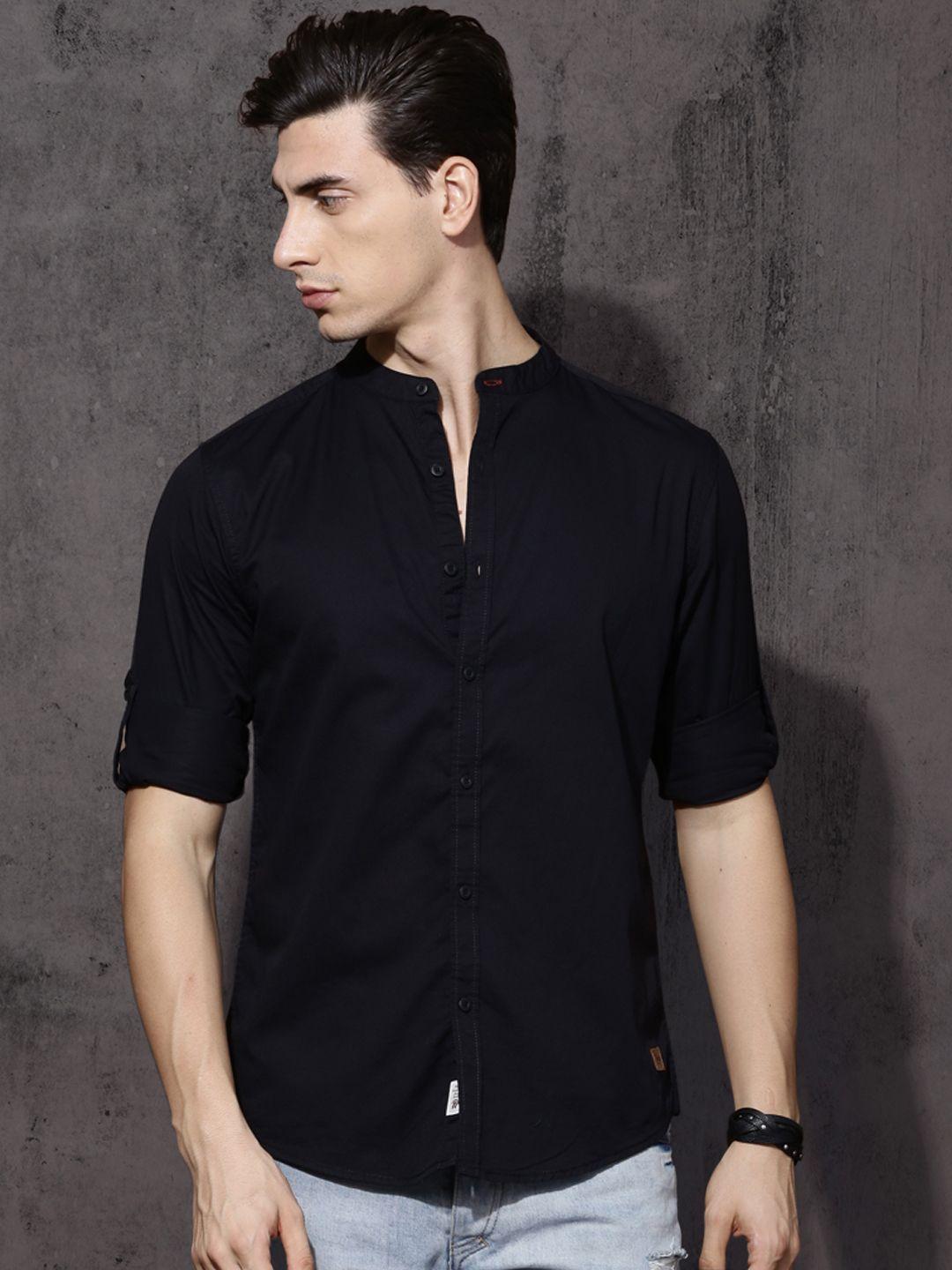 roadster men black twill sustainable casual shirt
