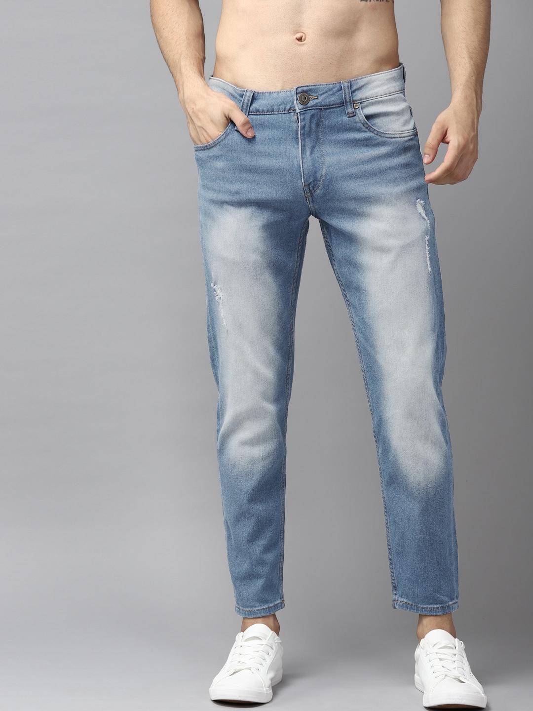 roadster men blue carrot heavy fade stretchable jeans
