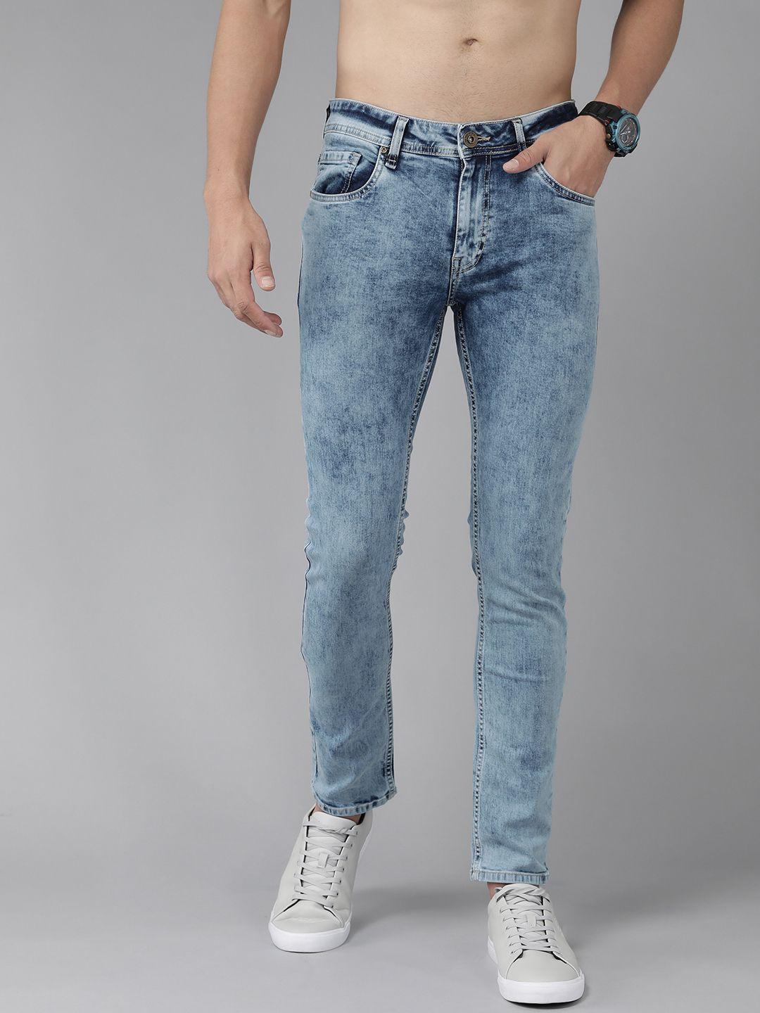 roadster men blue skinny fit heavy fade stretchable jeans
