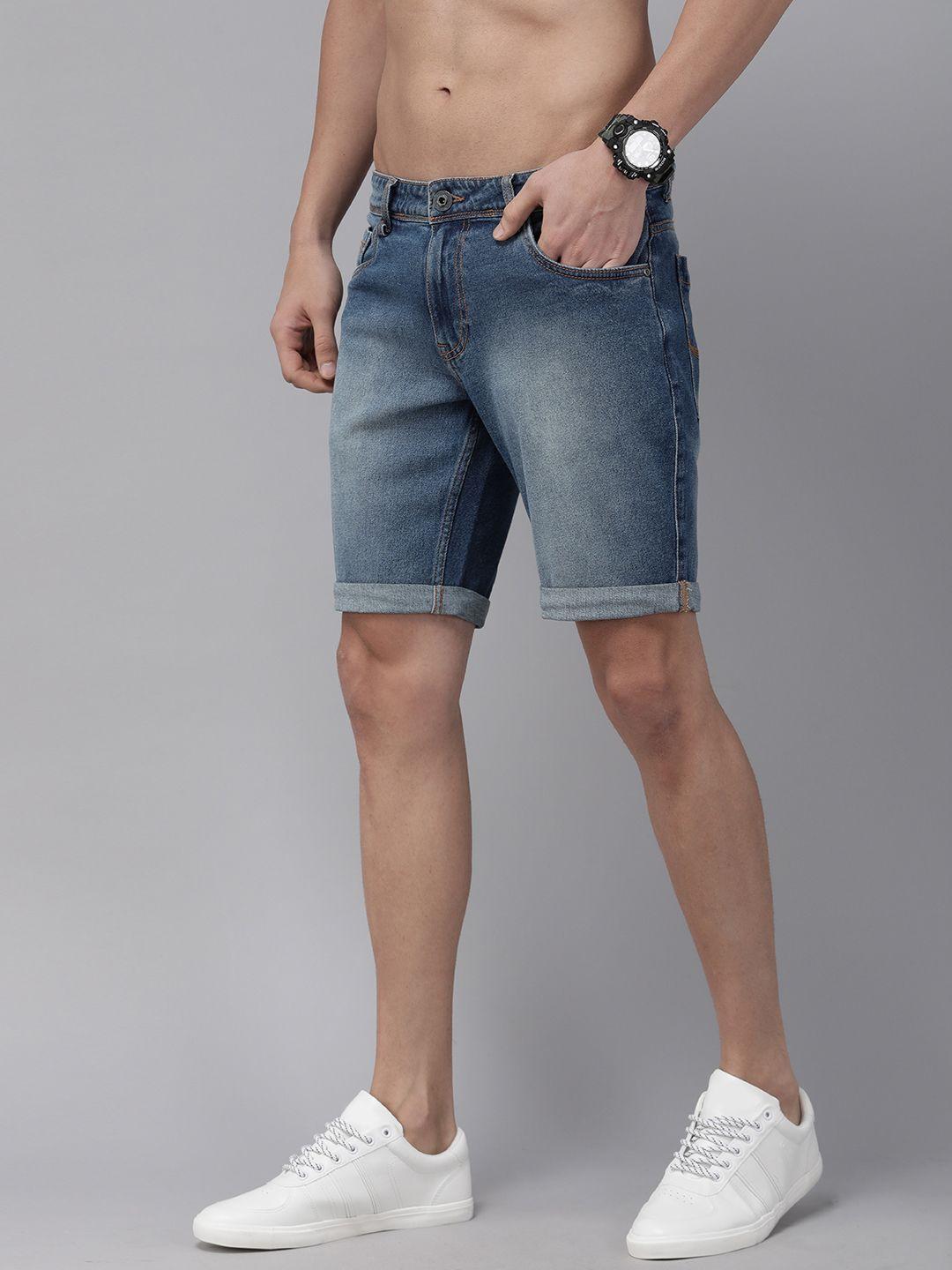 roadster men blue slim fit denim shorts