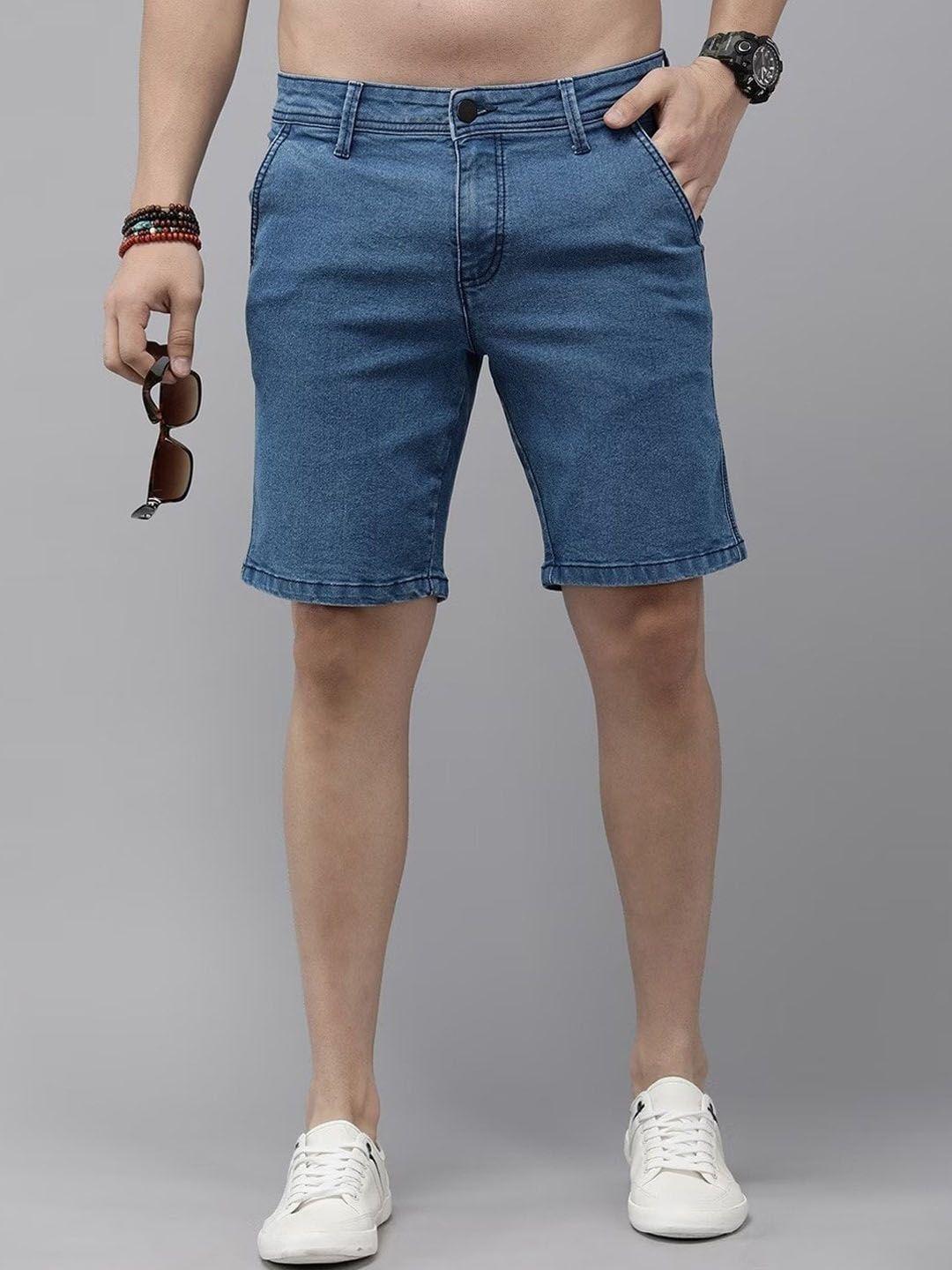 roadster men blue slim-fit denim shorts