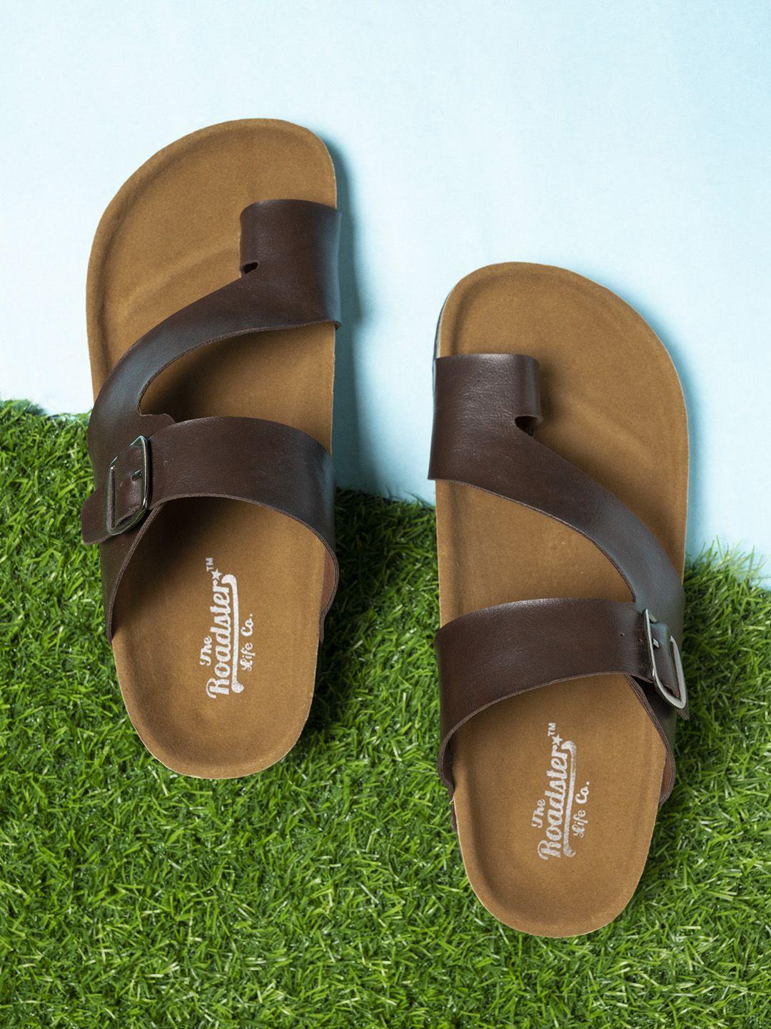 roadster men brown leather comfort sandals
