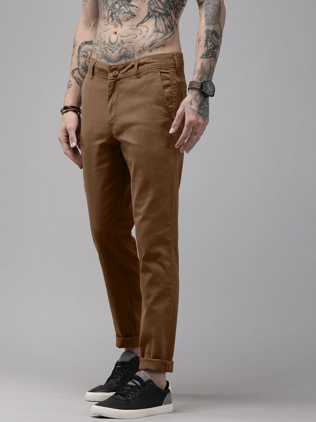 roadster men brown slim fit chinos trousers