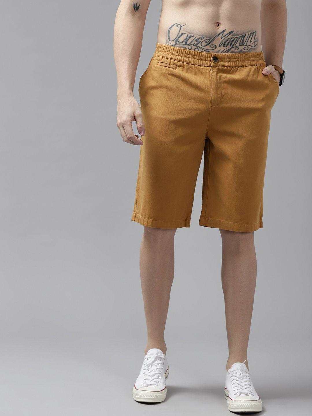 roadster men brown solid woven shorts