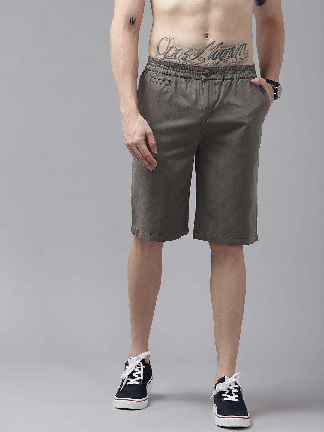 roadster men charcoal grey solid woven shorts