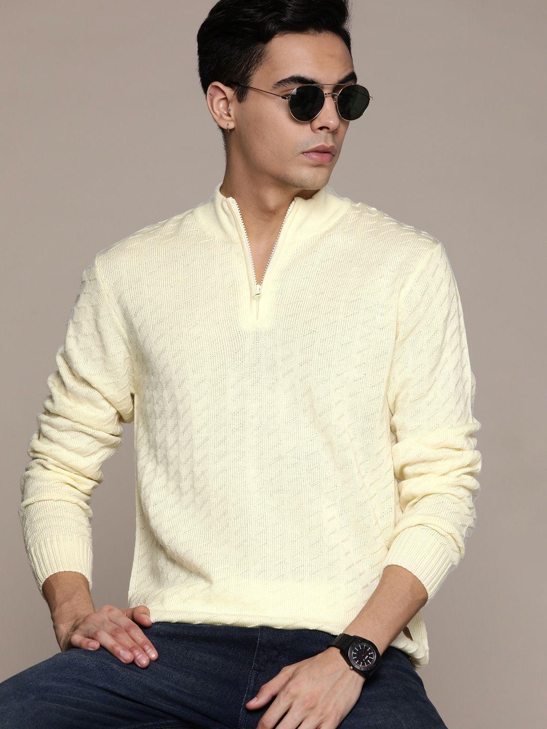 roadster men geometric pullover with zip detail