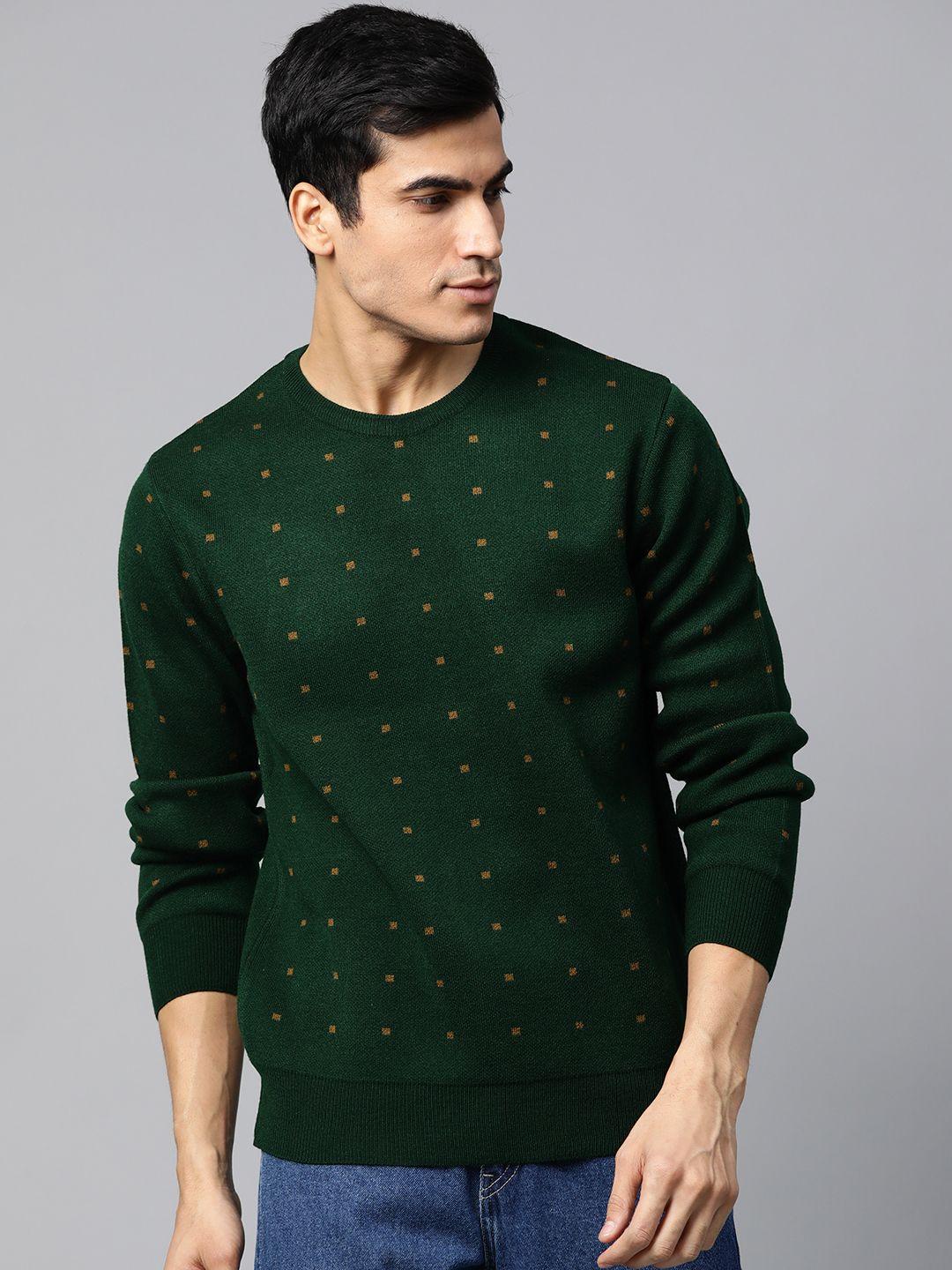 roadster men green self design sweater