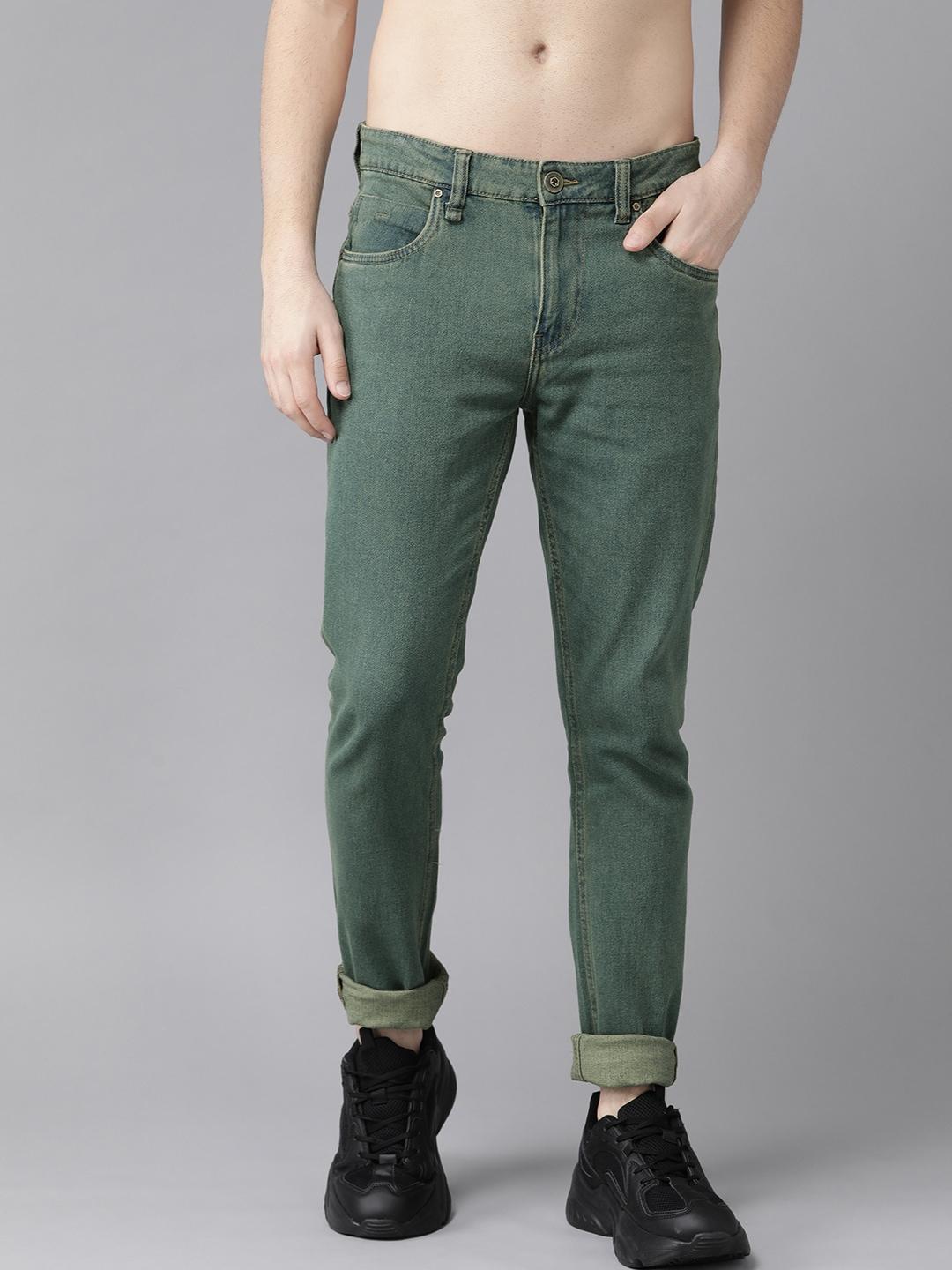 roadster men green skinny fit stretchable jeans