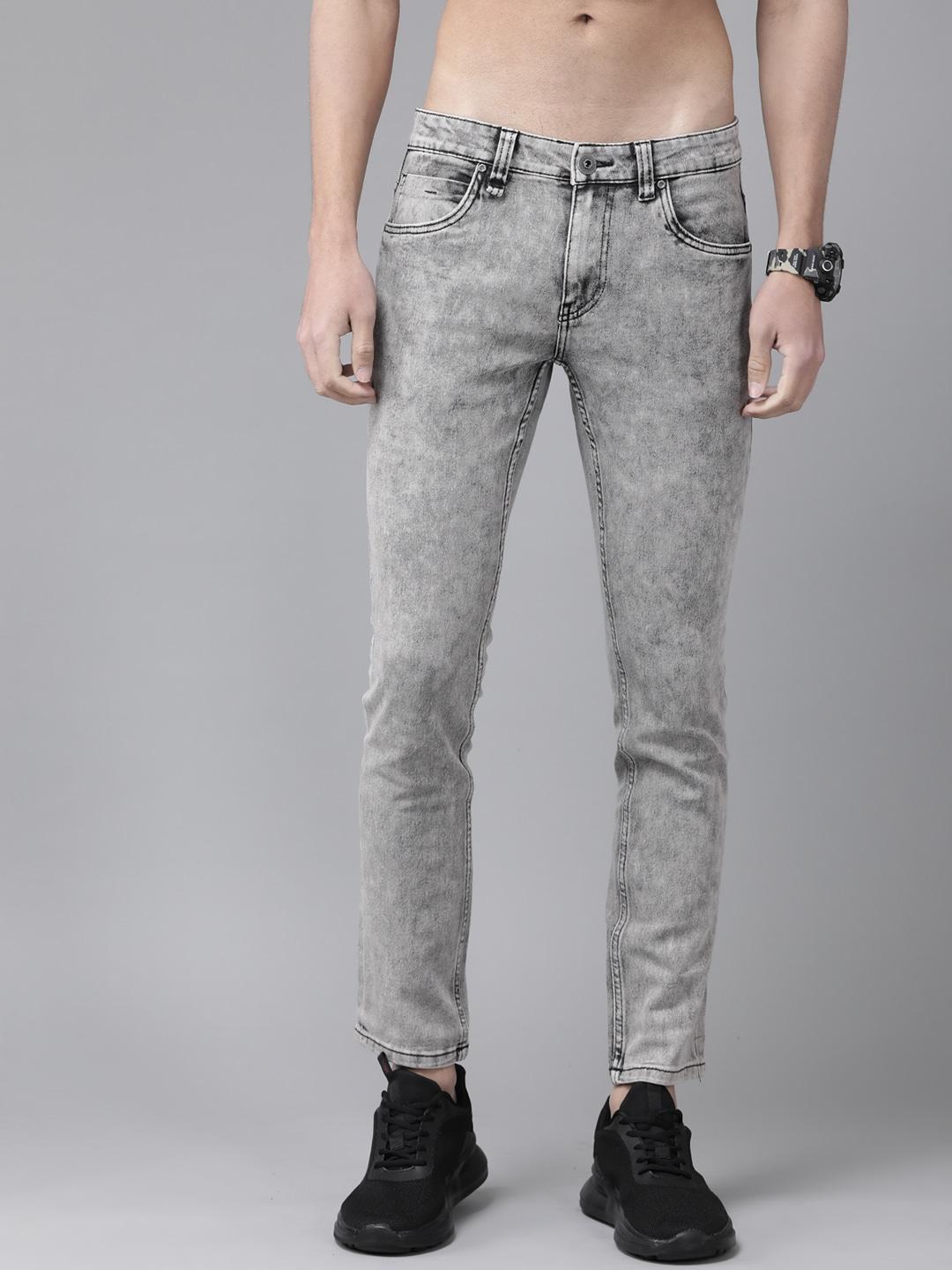roadster men grey skinny fit heavy fade stretchable jeans