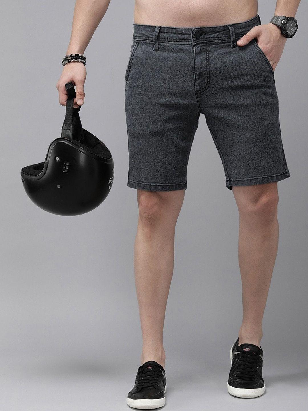roadster men grey slim-fit denim shorts