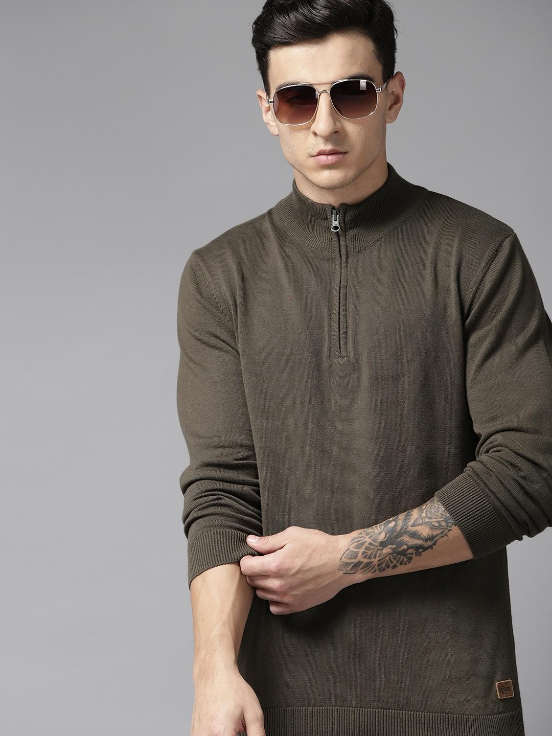 roadster men high neck pure cotton pullover