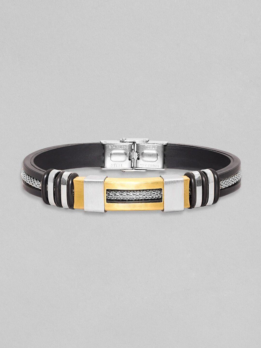roadster men minimal stainless steel charms leather band bracelet