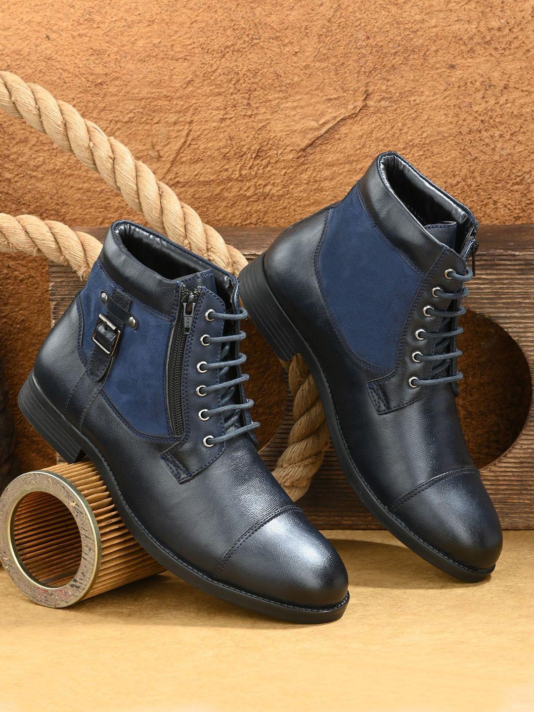 roadster men navy blue colourblocked regular boots