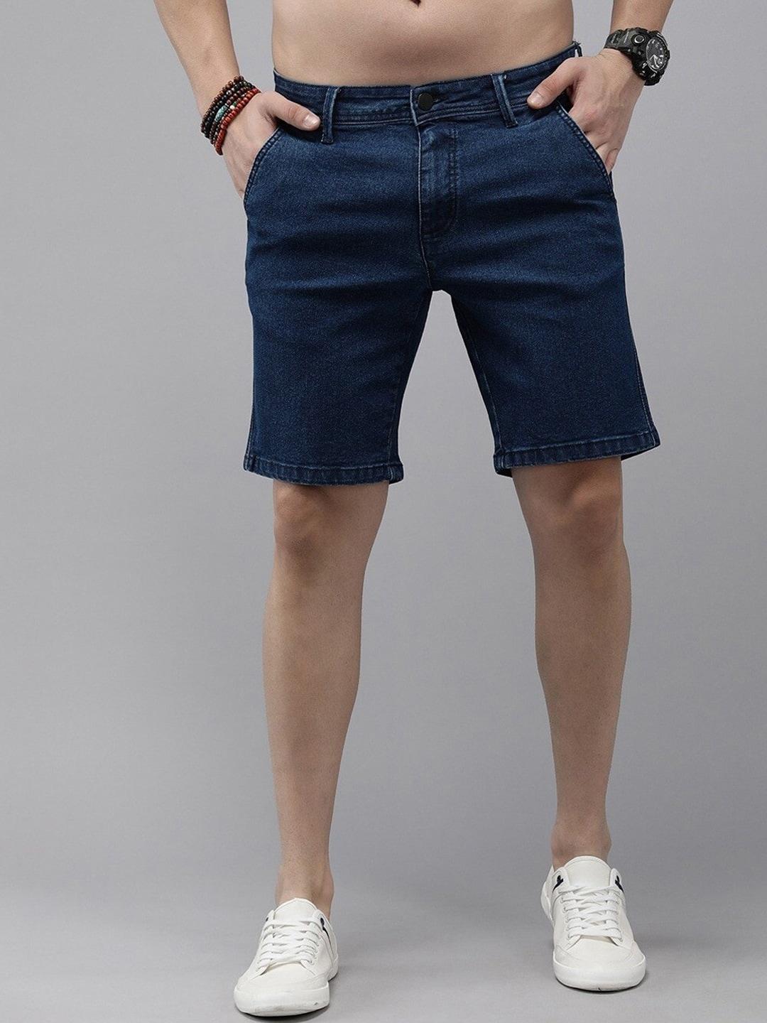 roadster men navy blue slim-fit denim shorts