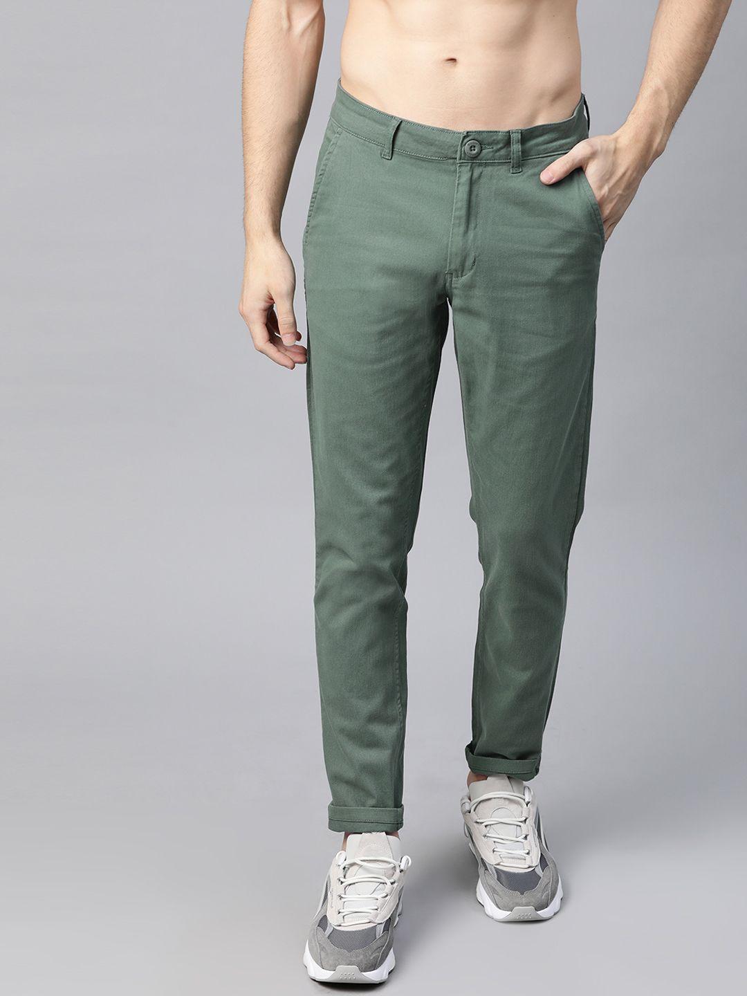 roadster men olive green chinos trousers