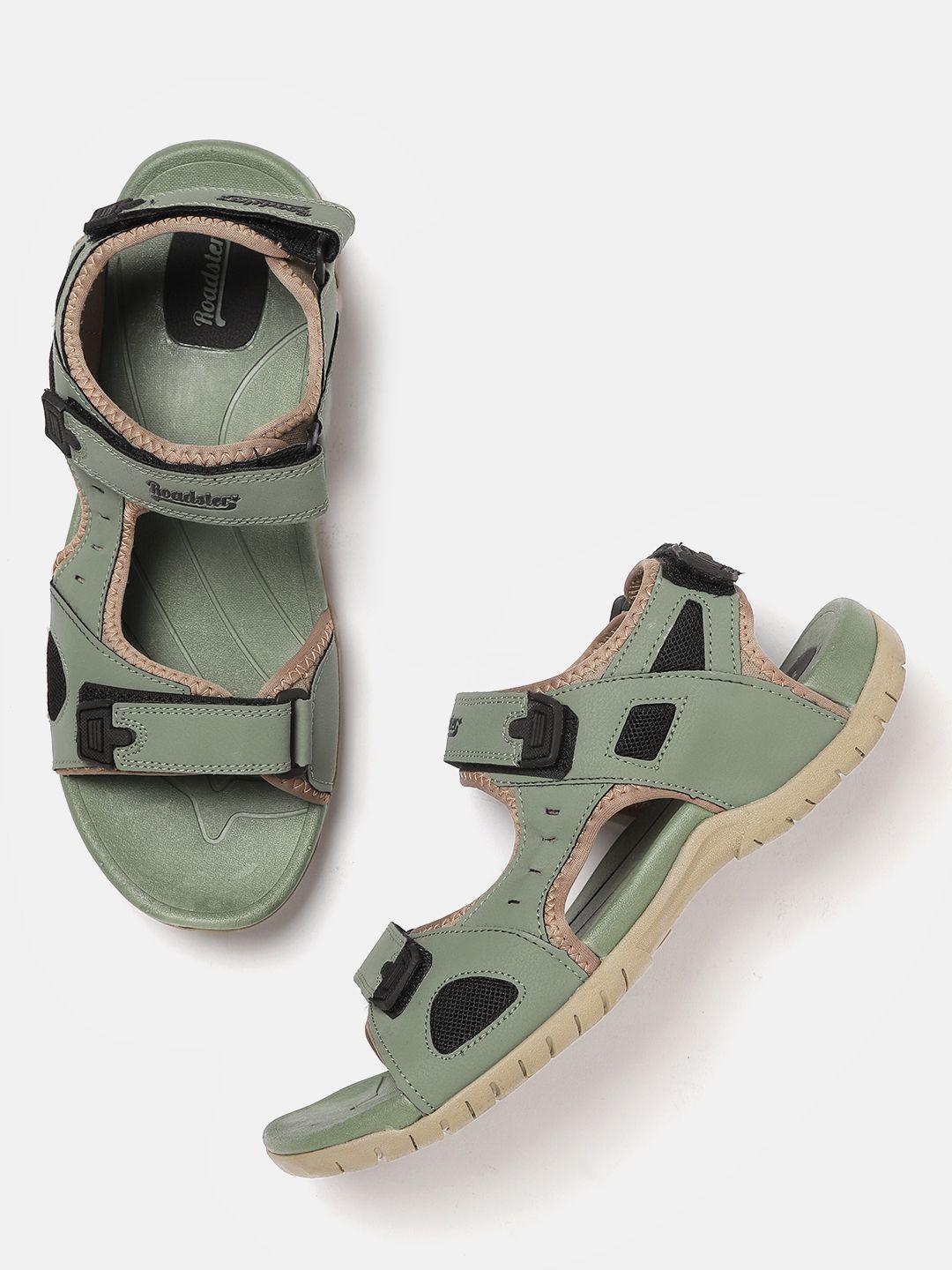 roadster men olive green solid comfort sandals