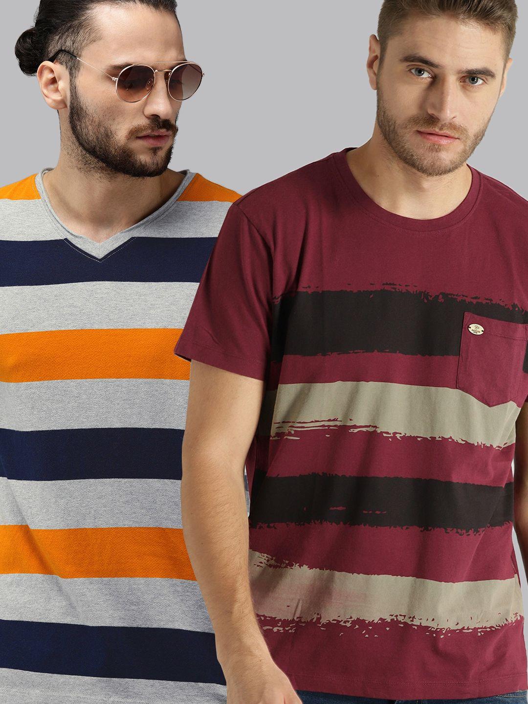 roadster men pack of 2 striped cotton t-shirts
