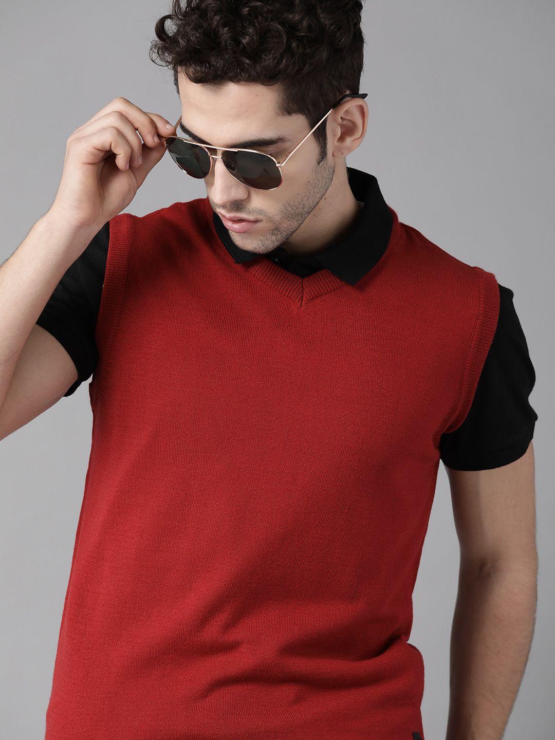 roadster-men-red-solid-sweater-vest