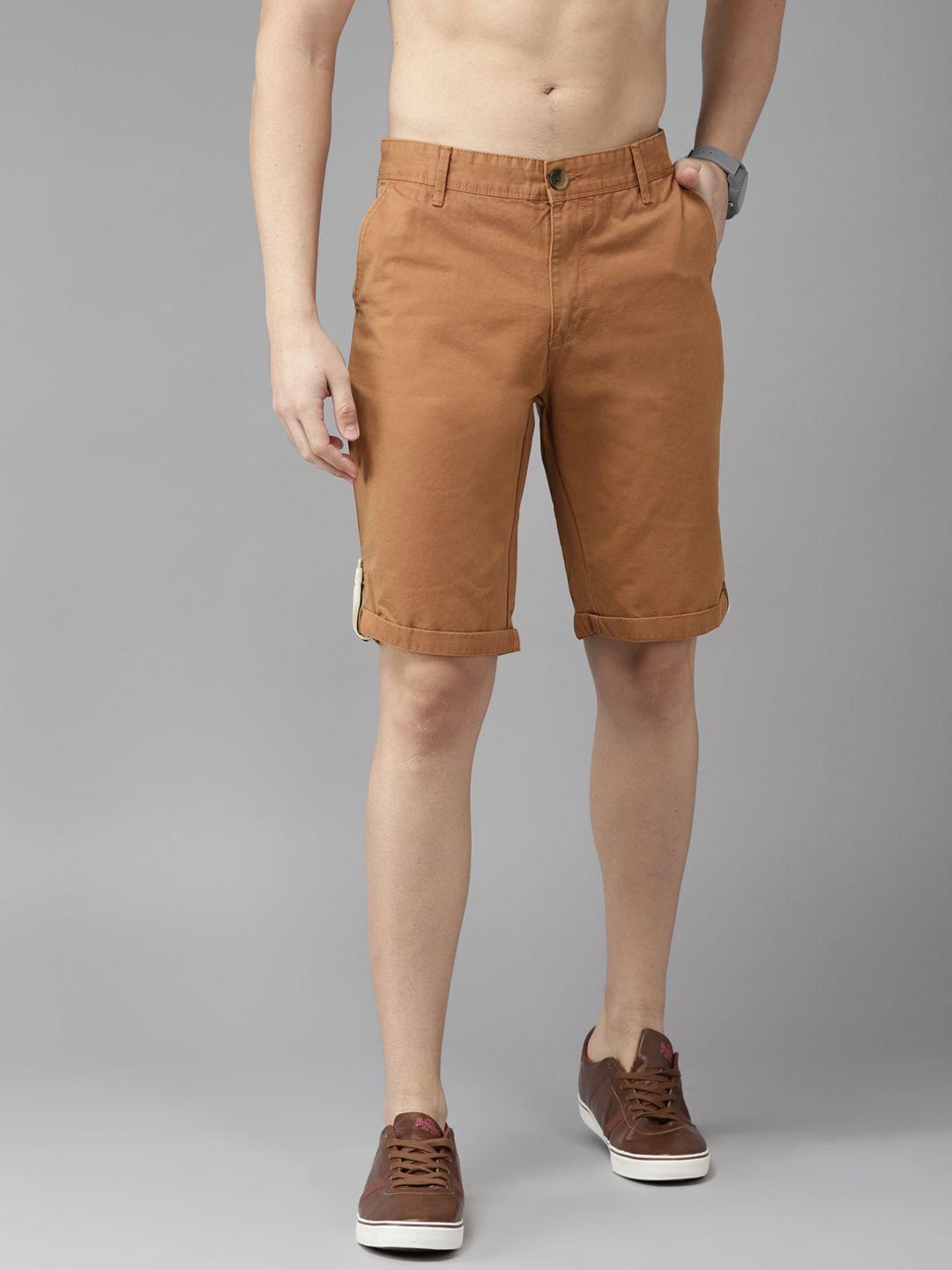 roadster men rust brown pure cotton solid chino shorts