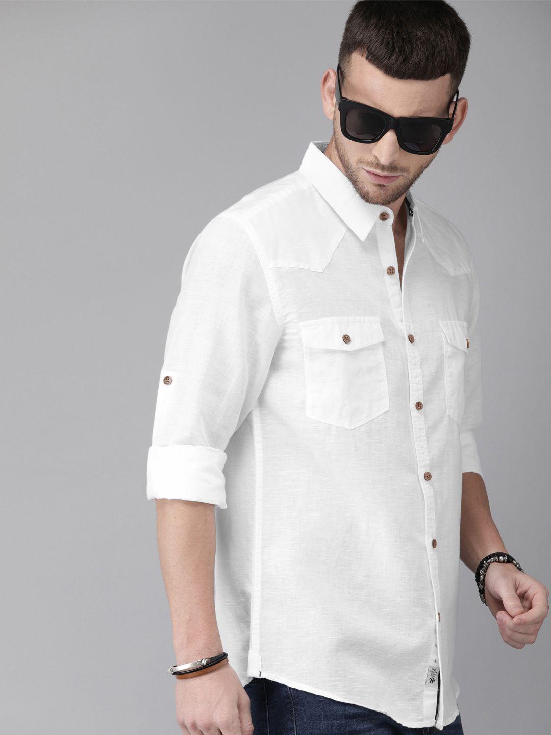 roadster men white casual linen sustainable shirt