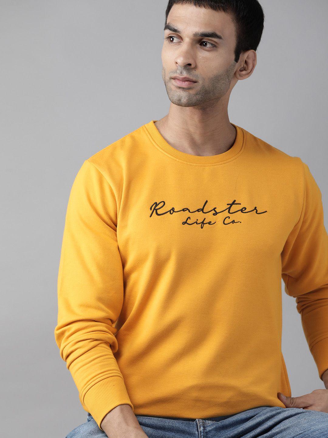 roadster men yellow embroidered sweatshirt