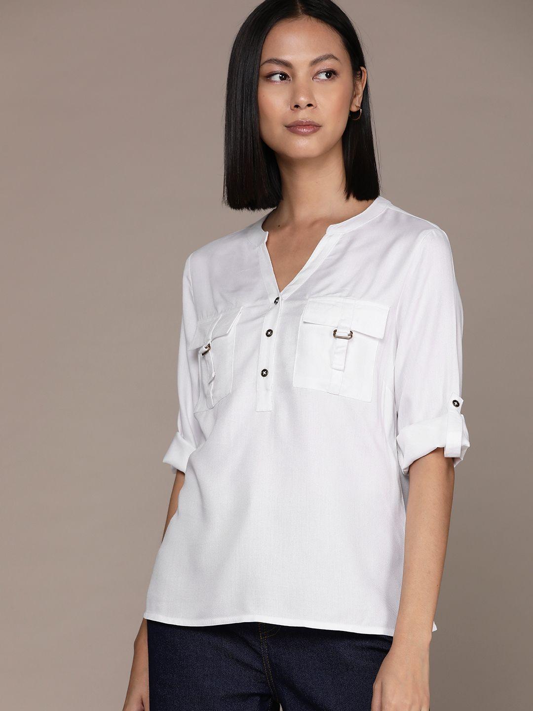 roadster solid roll-up sleeves shirt style top