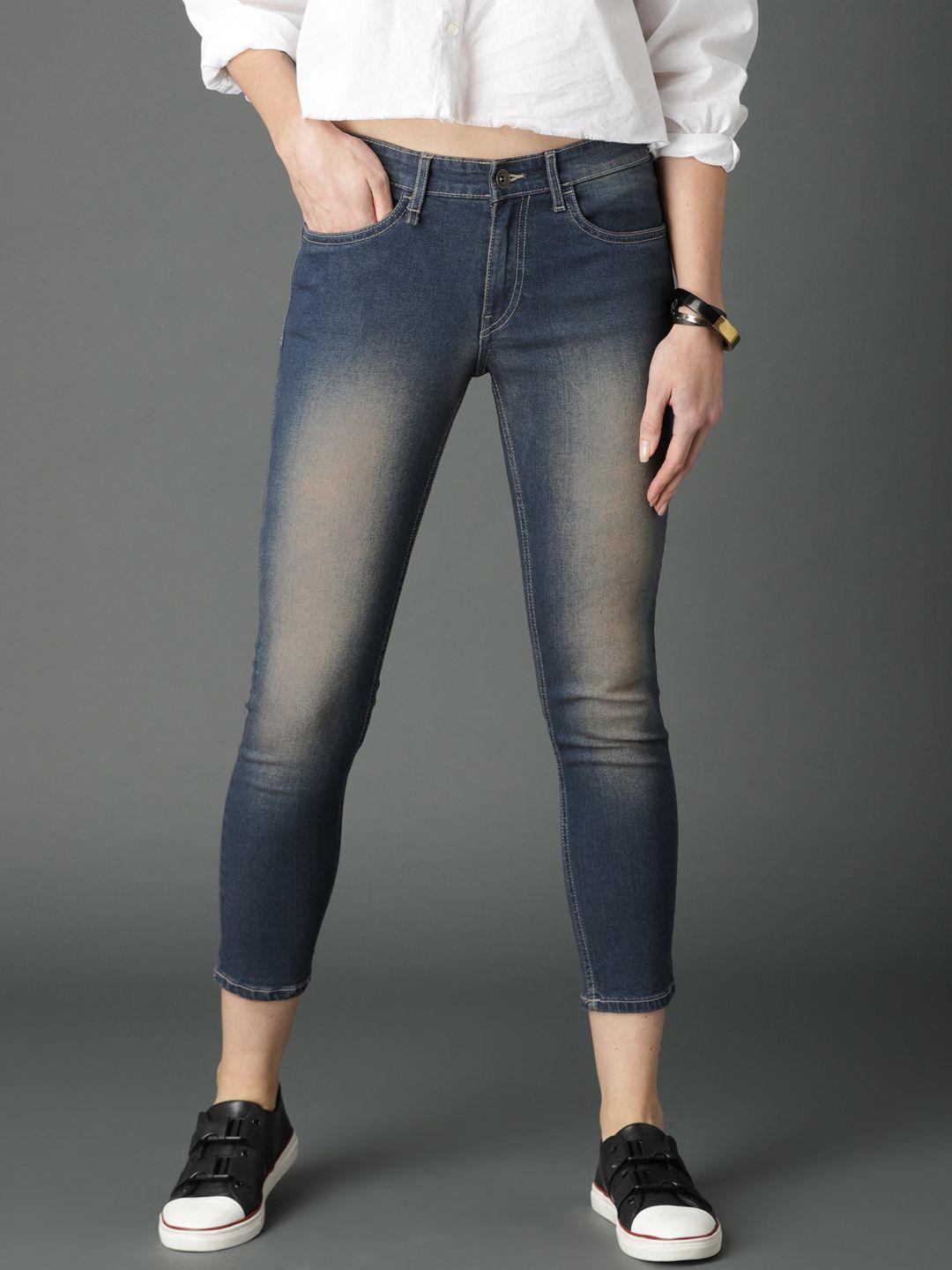 roadster women blue skinny fit mid-rise clean look stretchable jeans