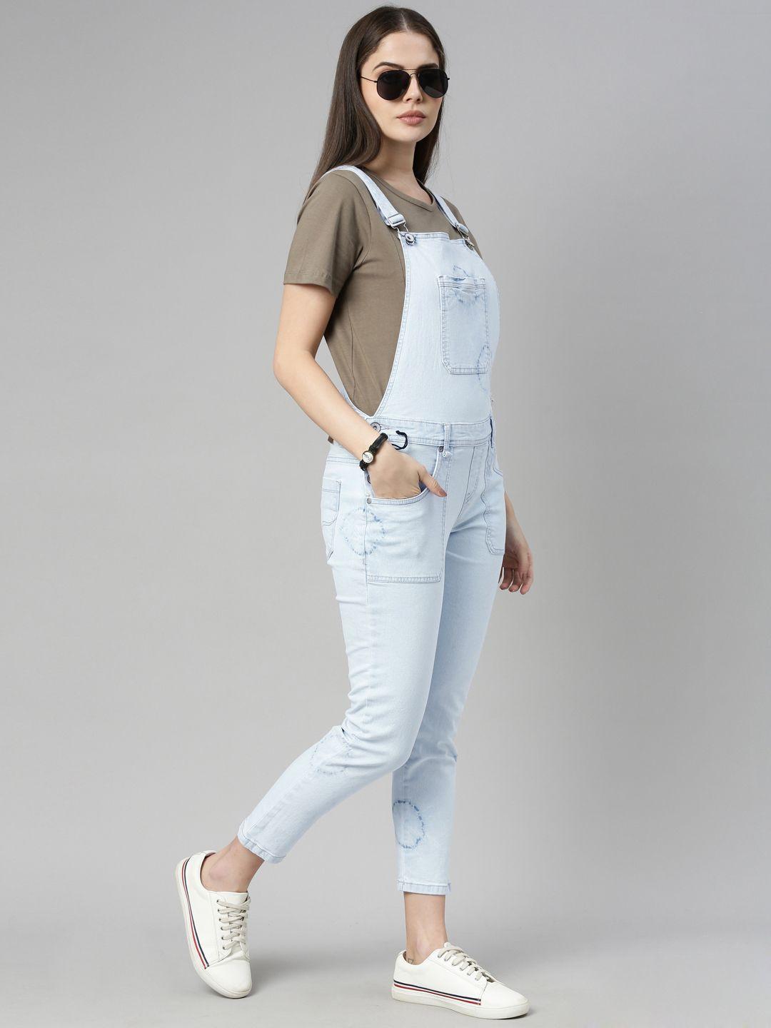 roadster women blue washed skinny fit dungree