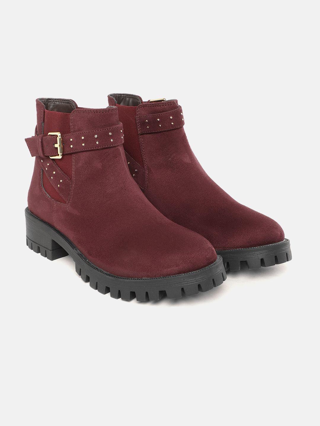 roadster women burgundy solid mid-top flat boots