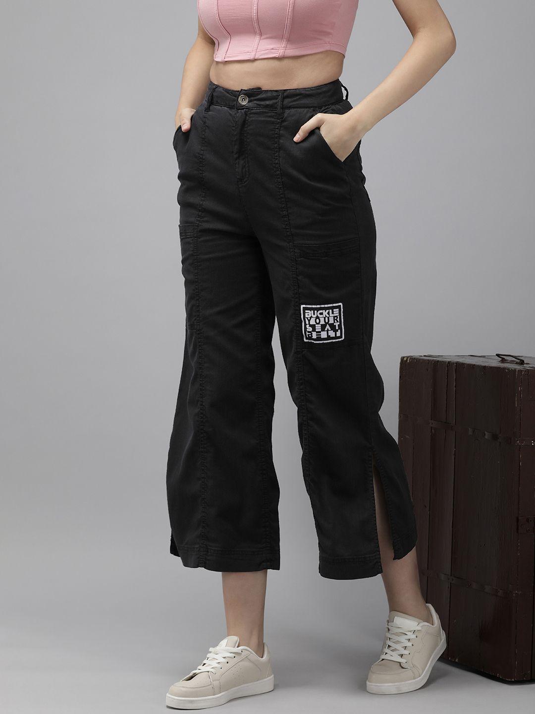 roadster women cropped high-rise cargo trousers