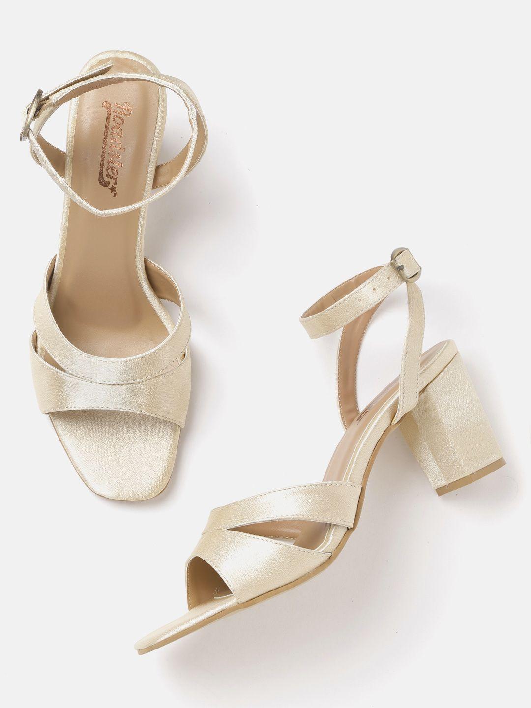 roadster women gold-toned solid satin finish heels with cut-outs