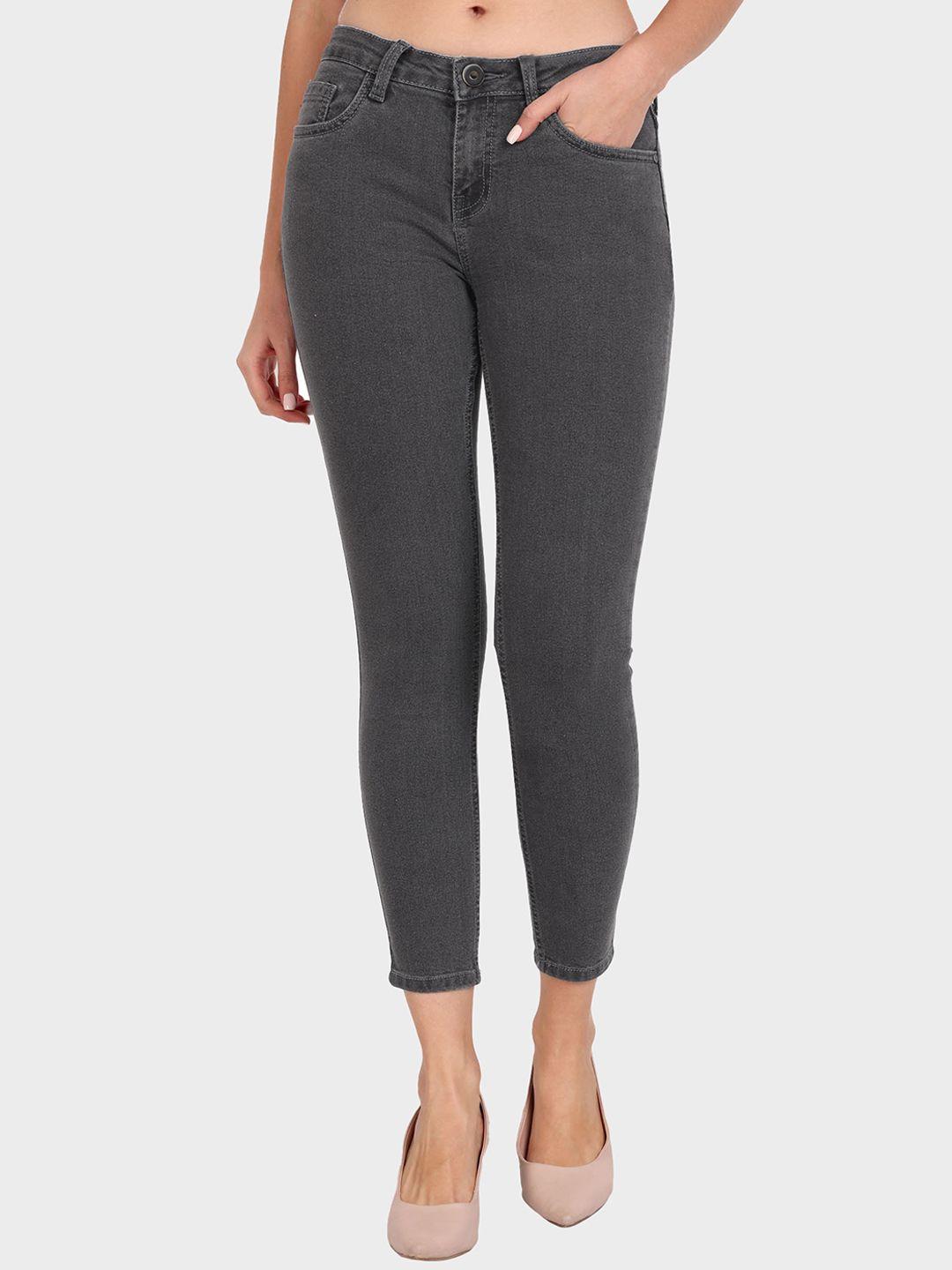 roadster women grey mid-rise scarlett skinny fit light fade cropped jeans
