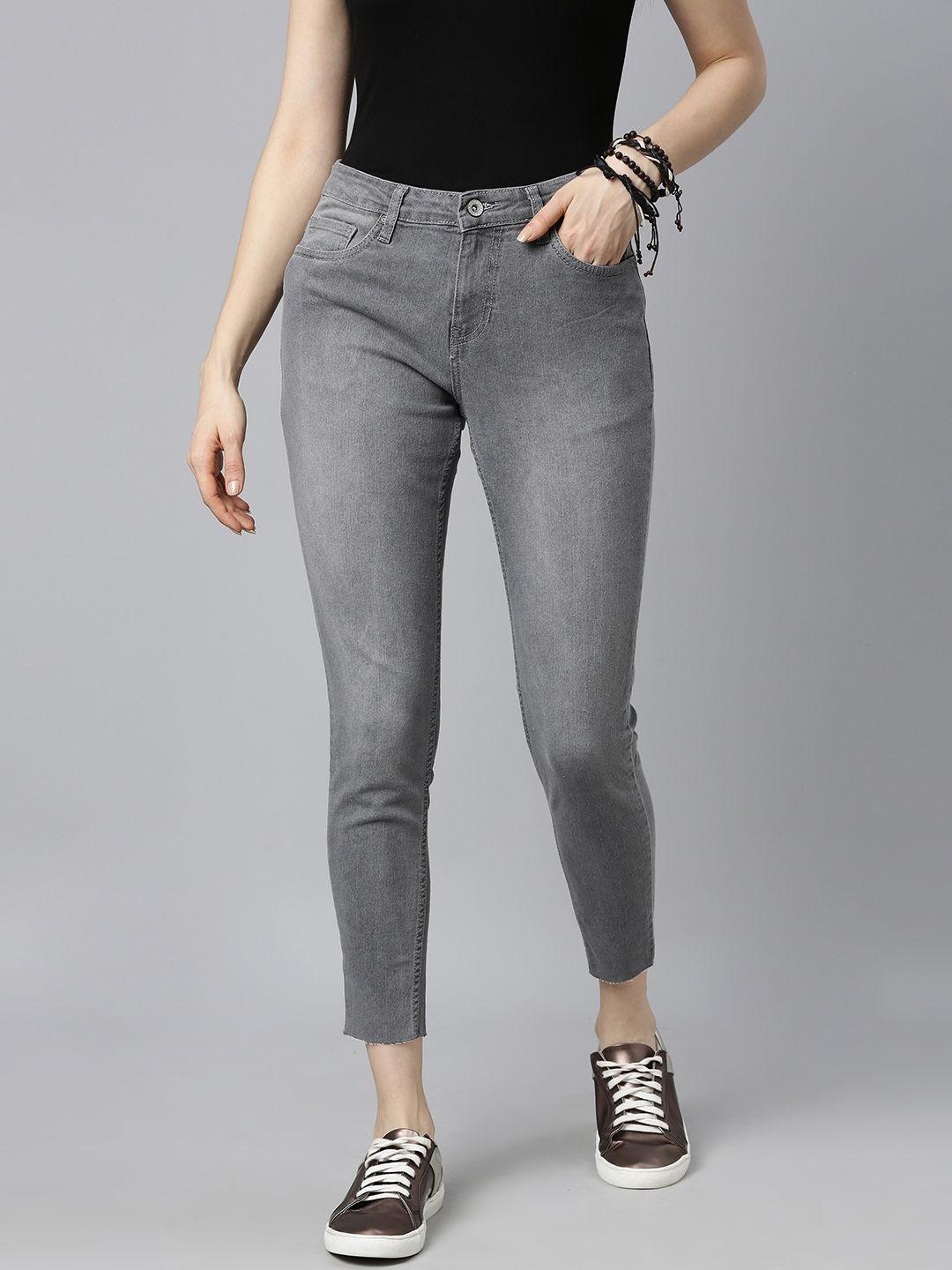 roadster women grey slim fit mid-rise clean look stretchable jeans