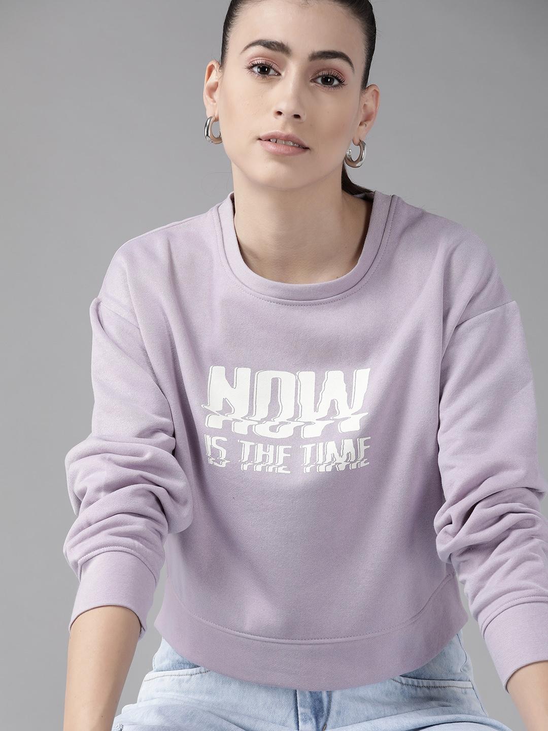 roadster women lavender & white typography printed sweatshirt