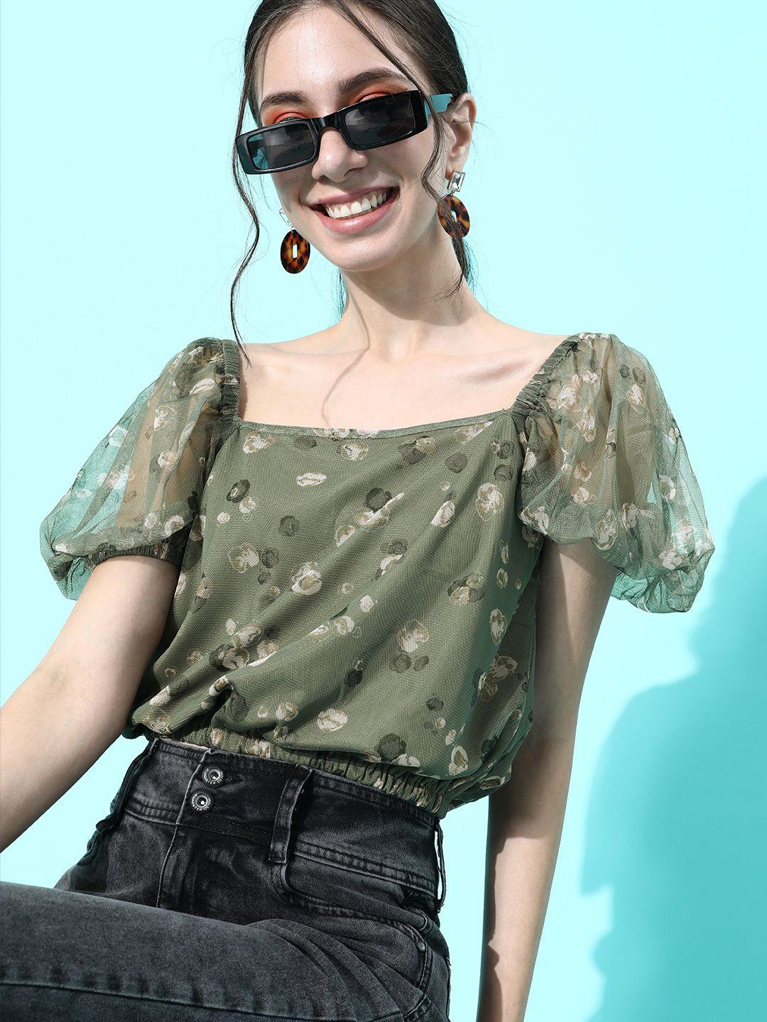 roadster women lovely olive abstract cropped top