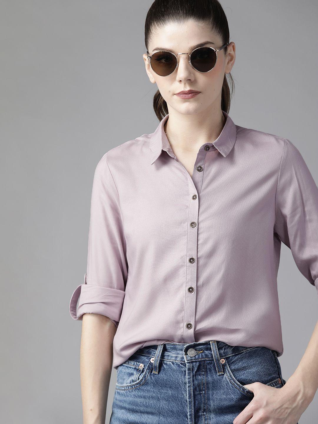 roadster women mauve  sustainable ecovero solid casual shirt
