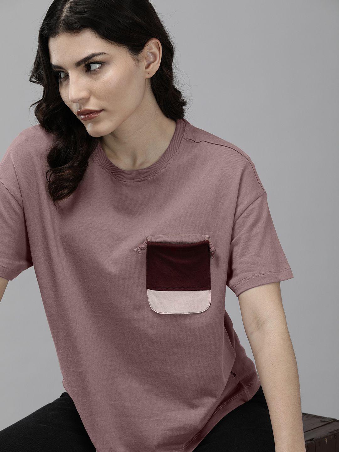 roadster women mauve drop-shoulder sleeves t-shirt