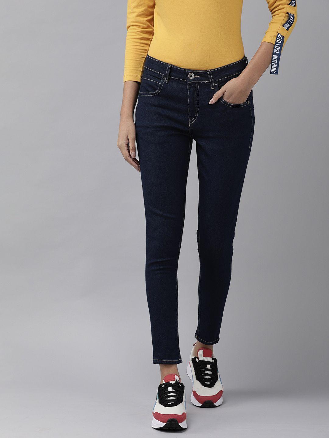 roadster women navy blue super skinny fit stretchable jeans