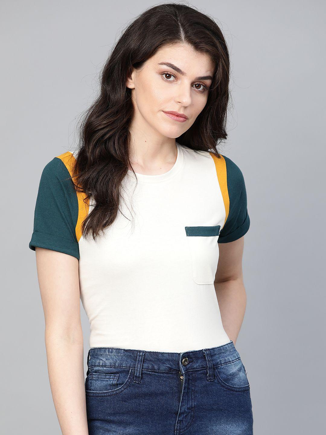 roadster women off-white solid round neck t-shirt