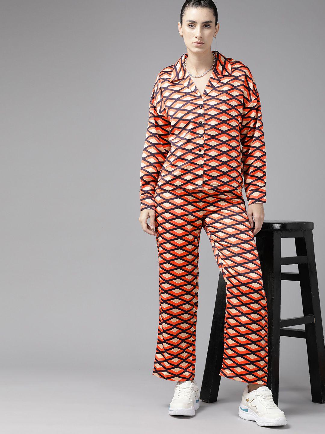roadster women printed shirt with trousers